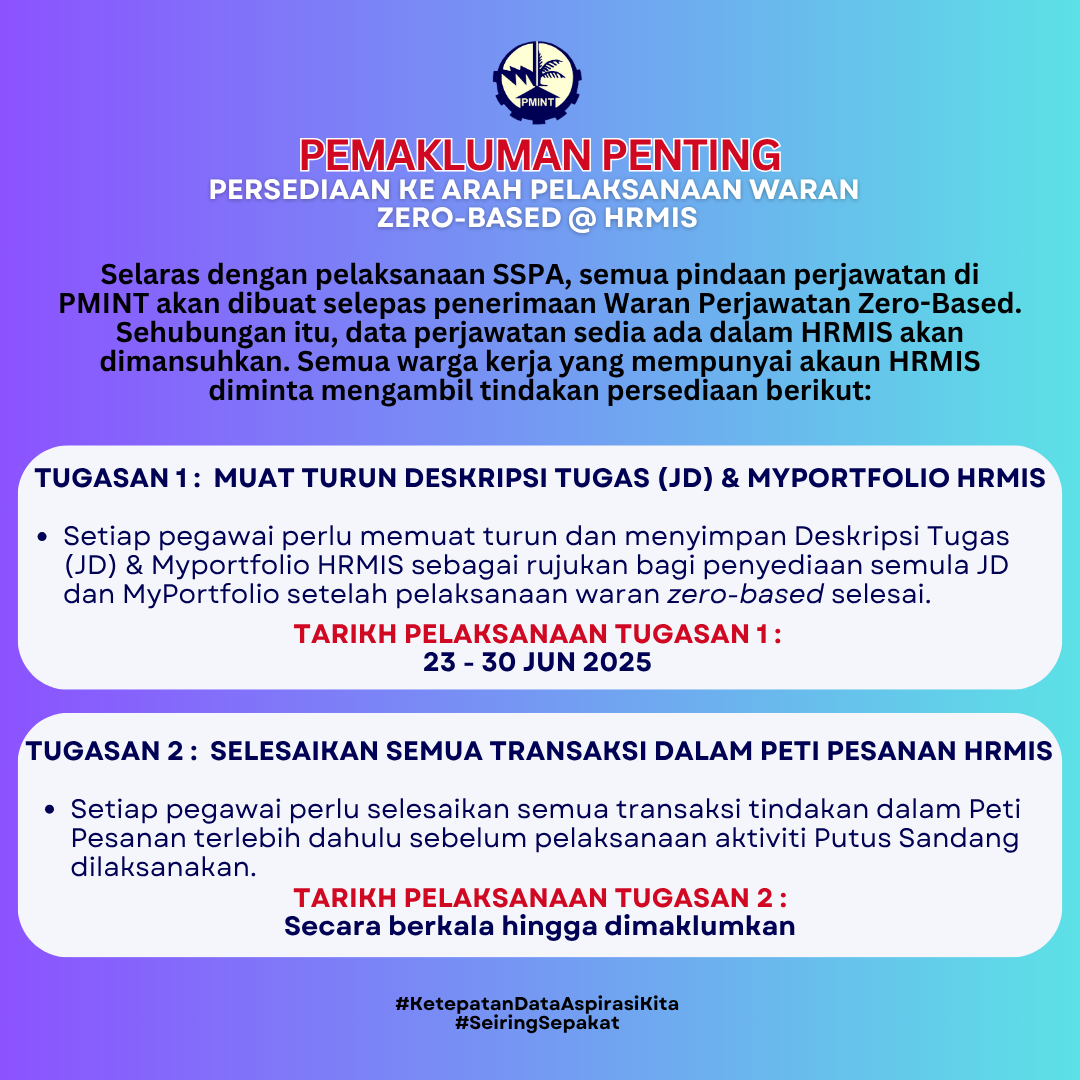 Makluman HRMIS persediaan zero based